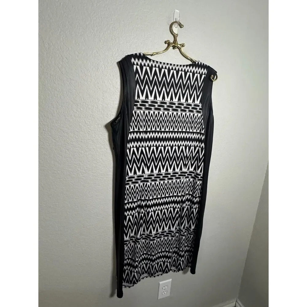 Ashley Stewart Midi Dress Size‎ 18 / 20 Black White Geometric Sleeveless Plus